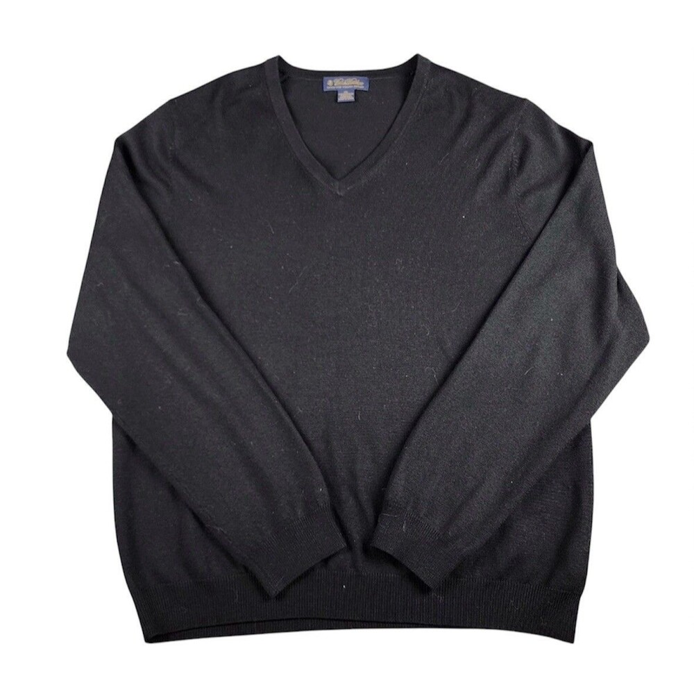 Brooks Brothers Sweater Men's Sz XL Black Extra Fine Merino Wool V-Neck